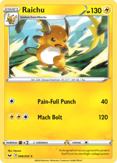 Raichu Rare card from Sword & Shield Base