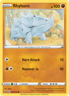 Rhyhorn Common card from Sword & Shield Base