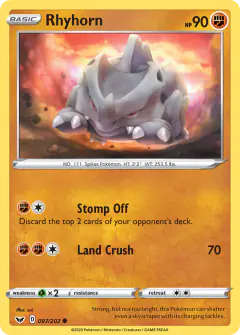 Rhyhorn Common card from Sword & Shield Base