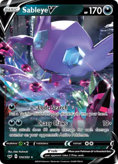 Sableye V Rare Holo V card from Sword & Shield Base