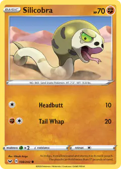Silicobra Common card from Sword & Shield Base