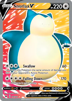 Snorlax V Rare Ultra card from Sword & Shield Base