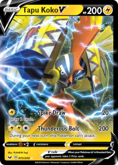 Tapu Koko V Rare Holo V card from Sword & Shield Base