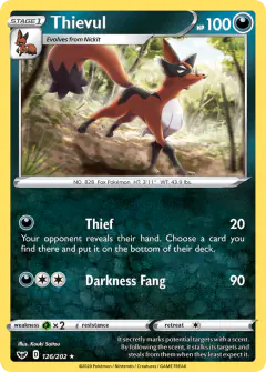 Thievul Rare card from Sword & Shield Base