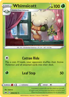 Whimsicott Rare card from Sword & Shield Base
