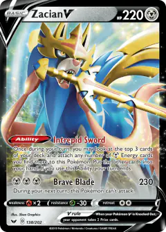 Zacian V Rare Holo V card from Sword & Shield Base