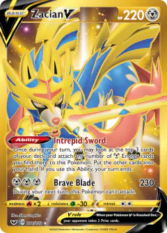 Zacian V Rare Secret card from Sword & Shield Base