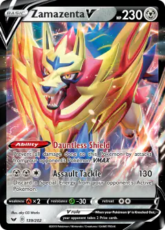 Zamazenta V Rare Holo V card from Sword & Shield Base