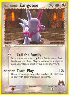 Team Magma's Zangoose Rare card from Team Magma vs Team Aqua