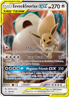 Eevee & Snorlax-GX Rare Holo GX card from Team Up