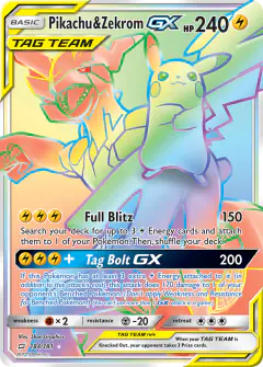 Pikachu & Zekrom-GX Rare Rainbow card from Team Up