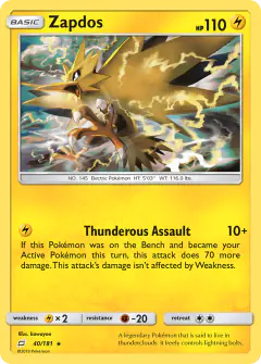 Zapdos Rare Holo card from Team Up