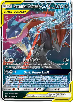 Greninja & Zoroark-GX Rare Holo GX card from Unbroken Bonds