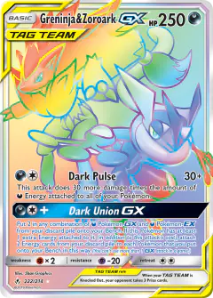 Greninja & Zoroark-GX Rare Rainbow card from Unbroken Bonds