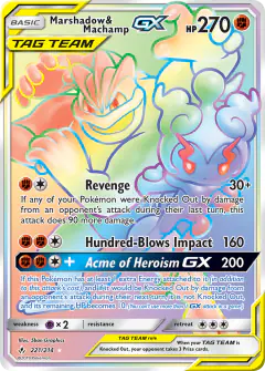 Marshadow & Machamp-GX Rare Rainbow card from Unbroken Bonds