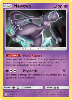 Mewtwo Rare card from Unbroken Bonds