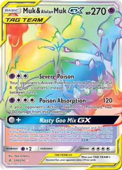 Muk & Alolan Muk-GX Rare Rainbow card from Unbroken Bonds