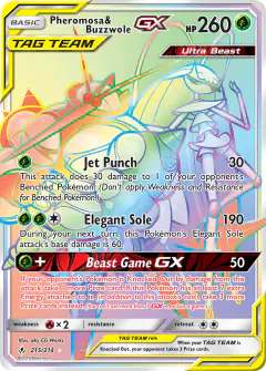 Pheromosa & Buzzwole-GX Rare Rainbow card from Unbroken Bonds