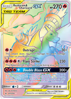 Reshiram & Charizard-GX Rare Rainbow card from Unbroken Bonds