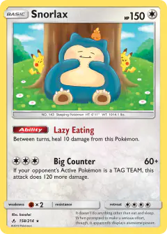Snorlax Rare Holo card from Unbroken Bonds