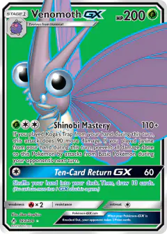Venomoth-GX Rare Ultra card from Unbroken Bonds