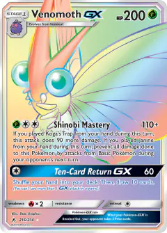 Venomoth-GX Rare Rainbow card from Unbroken Bonds