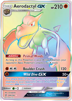 Aerodactyl-GX Rare Rainbow card from Unified Minds