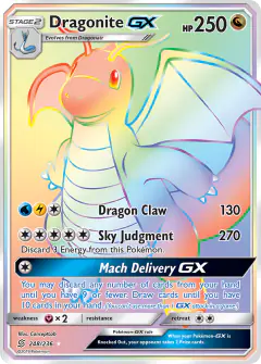 Dragonite-GX Rare Rainbow card from Unified Minds