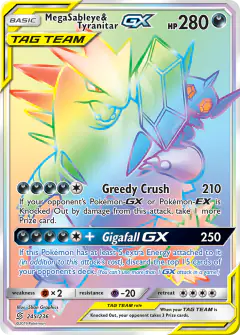 Mega Sableye & Tyranitar-GX Rare Rainbow card from Unified Minds