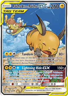 Raichu & Alolan Raichu-GX Rare Ultra card from Unified Minds