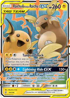 Raichu & Alolan Raichu-GX Rare Holo GX card from Unified Minds