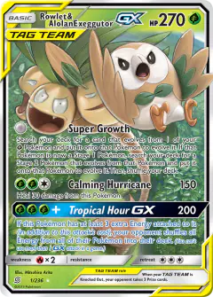 Rowlet & Alolan Exeggutor-GX Rare Holo GX card from Unified Minds