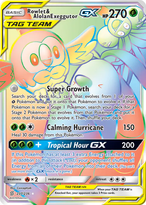 Rowlet & Alolan Exeggutor-GX Rare Rainbow