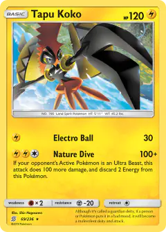 Tapu Koko Rare Holo card from Unified Minds