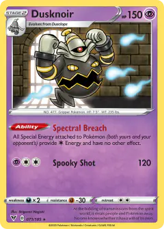 Dusknoir Rare Holo card from Vivid Voltage
