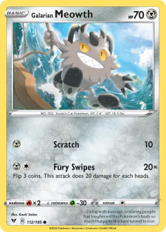 Galarian Meowth Common card from Vivid Voltage