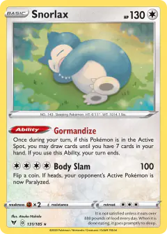 Snorlax Rare Holo card from Vivid Voltage