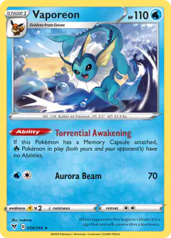 Vaporeon Rare card from Vivid Voltage
