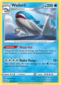 Wailord Rare Holo card from Vivid Voltage