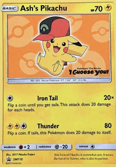 Ash's Pikachu Promo card from Sun & Moon Black Star Promos