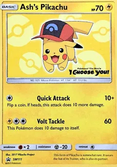 Ash's Pikachu Promo card from Sun & Moon Black Star Promos