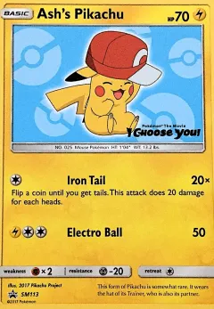 Ash's Pikachu Promo card from Sun & Moon Black Star Promos