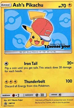 Ash's Pikachu Promo card from Sun & Moon Black Star Promos