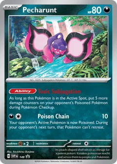 Pecharunt Promo card from Scarlet & Violet Black Star Promos