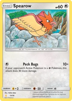 Spearow Common card from SM Trainer Kit Alolan Raichu